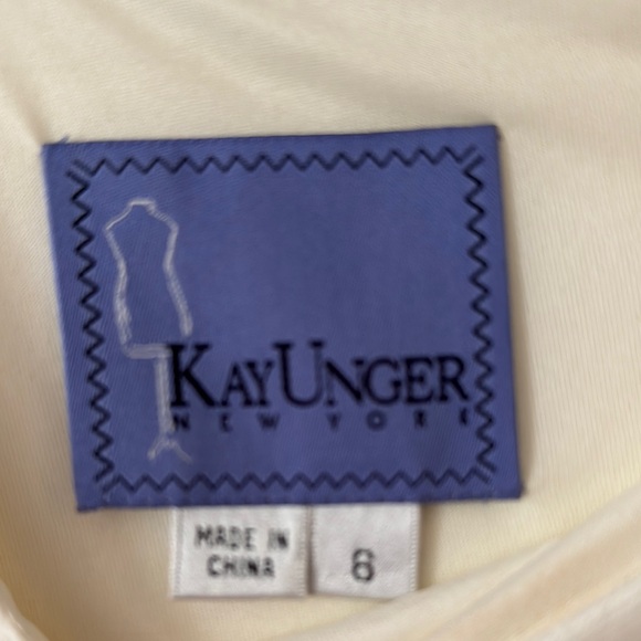 Kay Unger Cream and Brown Sheath Dress Square Neck 3/4 Sleeve - Picture 2 of 7